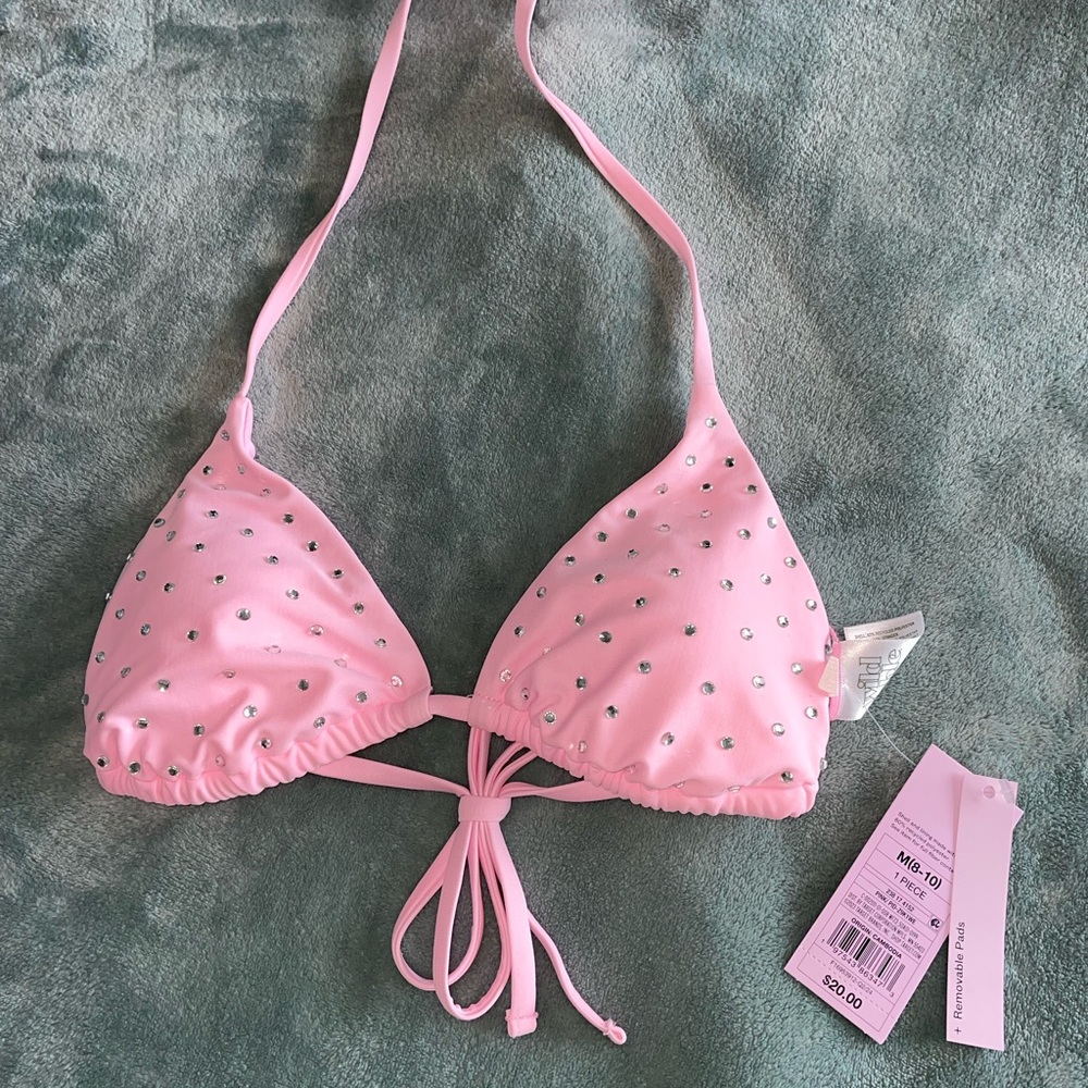 Pink Studded Bikini Top